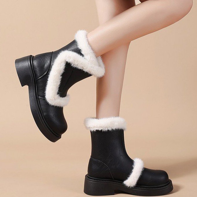 Damen Modische Winterstiefel mit luxuriösem Kunstfellkragen R&B