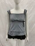 Damen Rüschenshirt mit Gingham-Muster und elastischen Trägern R&B
