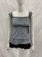 Damen Rüschenshirt mit Gingham-Muster und elastischen Trägern R&B