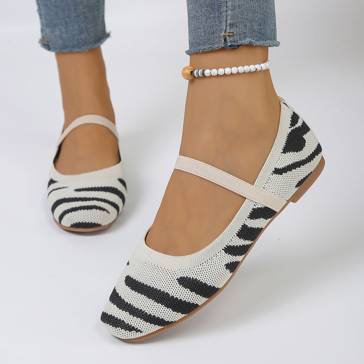 Damen Bequeme Ballerinas mit elastischer Riemchenverbindung und modischem ZR&Bra-Design R&B