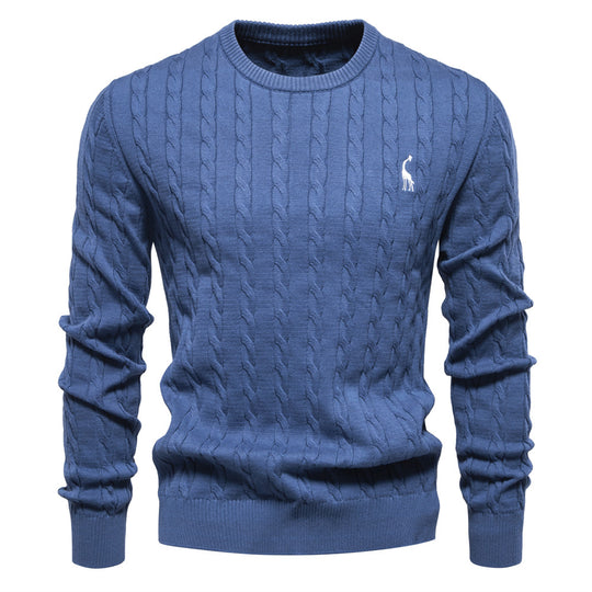 Herren Strickpullover mit Zopfmuster und Rundhalsausschnitt R&B