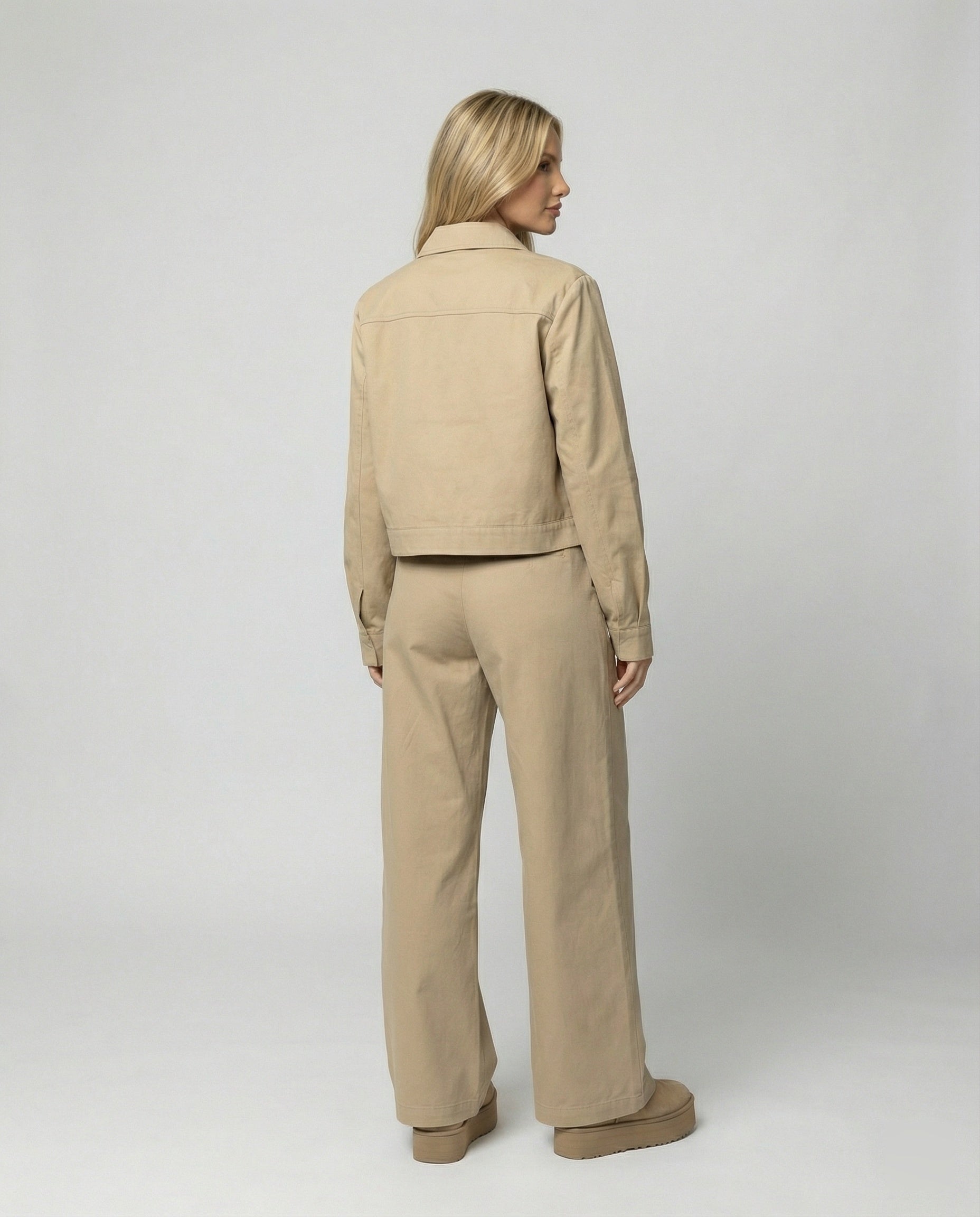 Damen kurze Blousonjacke und extraweite Palazzohose aus Baumwolltwill R&B