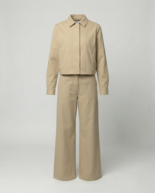 Damen kurze Blousonjacke und extraweite Palazzohose aus Baumwolltwill R&B