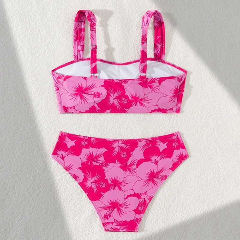 Damen Hochtailliertes Bikini-Set mit Quadrat-Ausschnitt-Oberteil