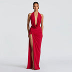 Damen Elegantes Maxikleid mit tiefem Halsochnitt und seitlichem slit R&B