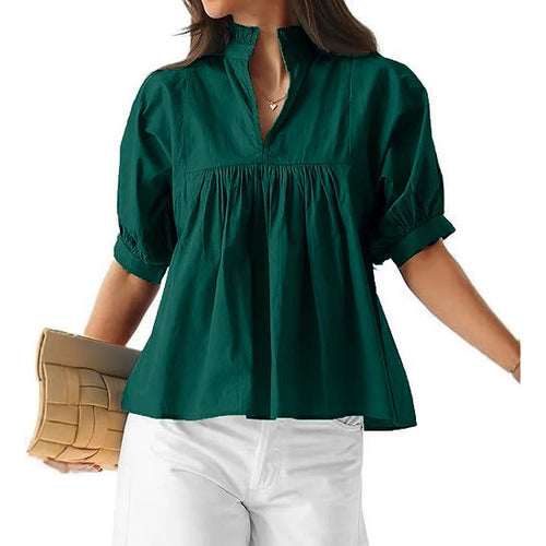 Damen elegante kurzärmlige Bluse mit Rüschendetails und lässigem Schnitt R&B