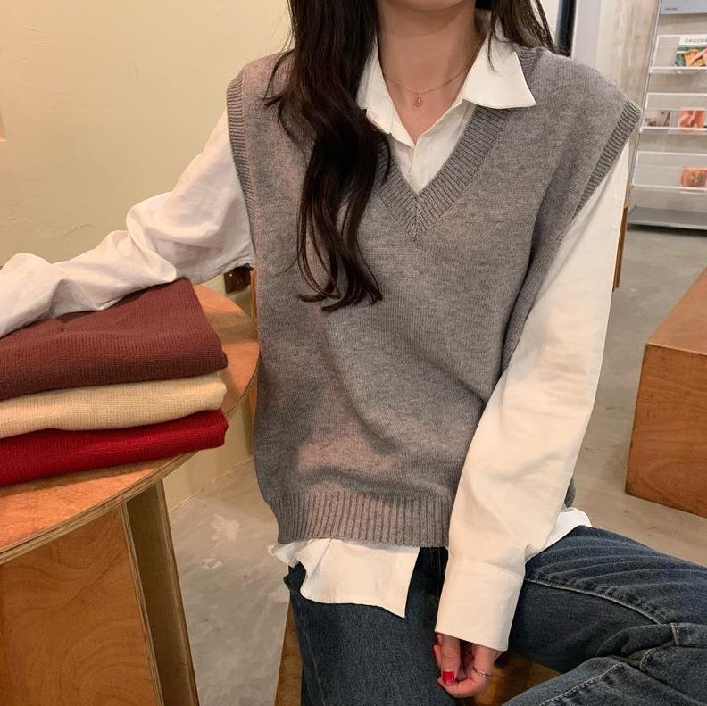 Damen Ärmellose Strickweste mit V-Ausschnitt und Rippdetails R&B
