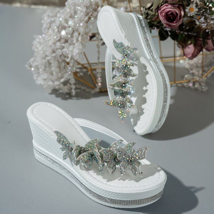 Damen Glamouröse Riemensandaletten mit funkelndem Schmetterlingsdesign R&B