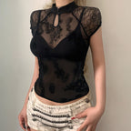 Damen extravagantes Spitzeoberteil mit grafischem Muster R&B