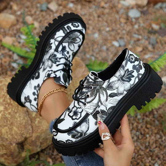 Damen Schnürschuhe mit floralem Muster und robustem Profil R&B