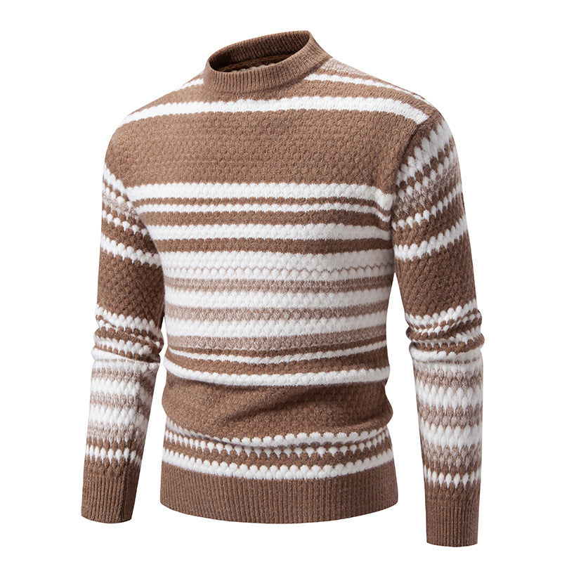 Herren gestreifter Strickpullover mit hohem Stehkragen und weicher Textur R&B