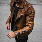 Herren Bikerjacke aus hochwertigem mit strukturiertem Design und praktischen Reißverschlüssen