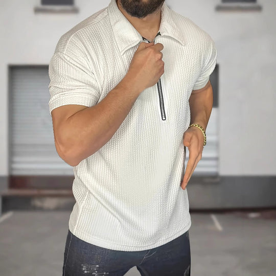 Herren Kurzarmpullover mit strukturiertem Design und modernem Reißverschluss R&B