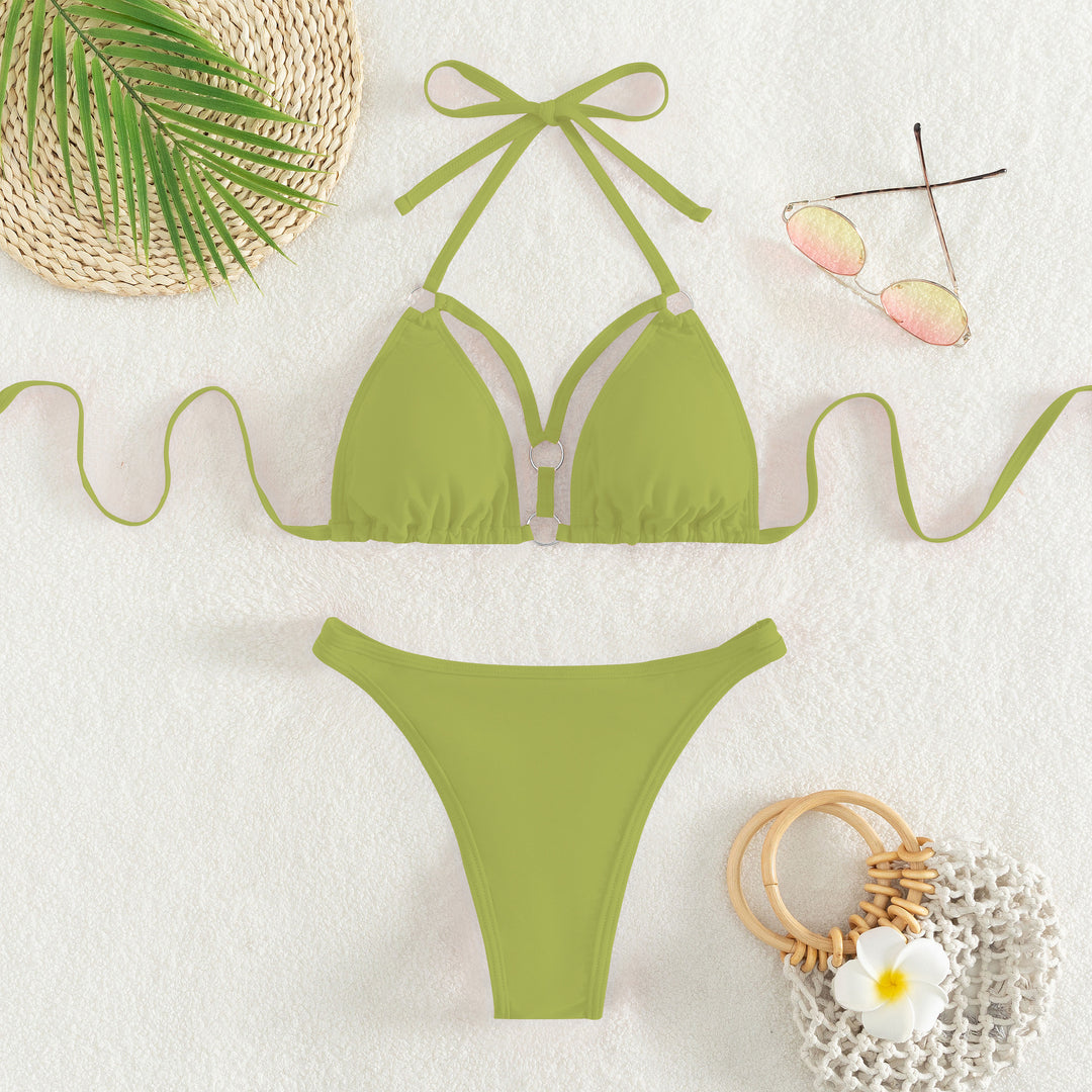 Damen Triangel-Bikini mit verstellbaren Trägern und dekorativen Details R&B