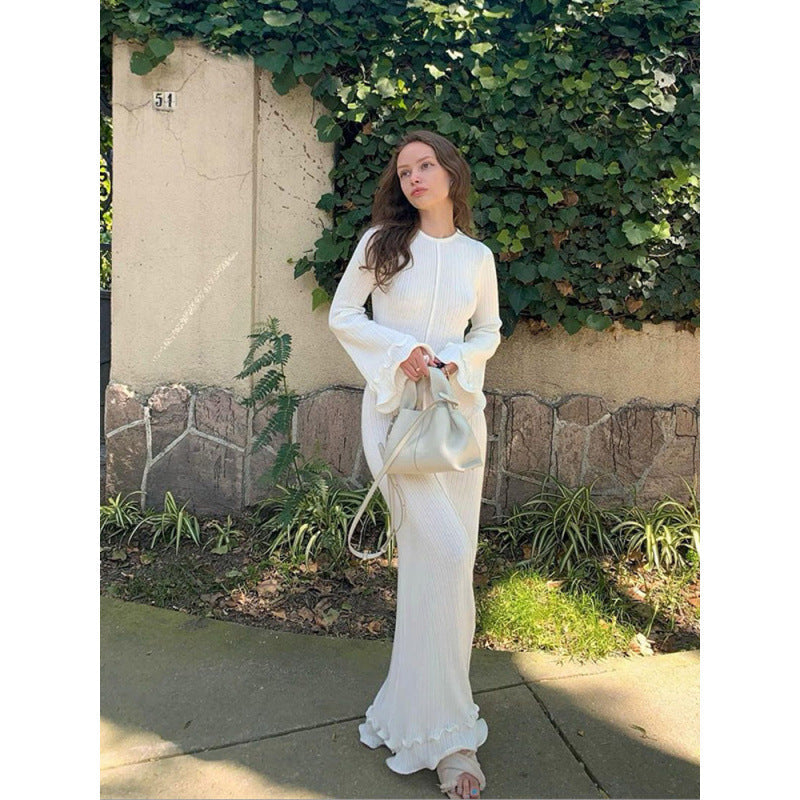 Damen Langarm Maxikleid mit eleganten Rüschendetails R&B