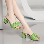 Damen trendige Blockabsatz-Sandalen mit Raffungen R&B