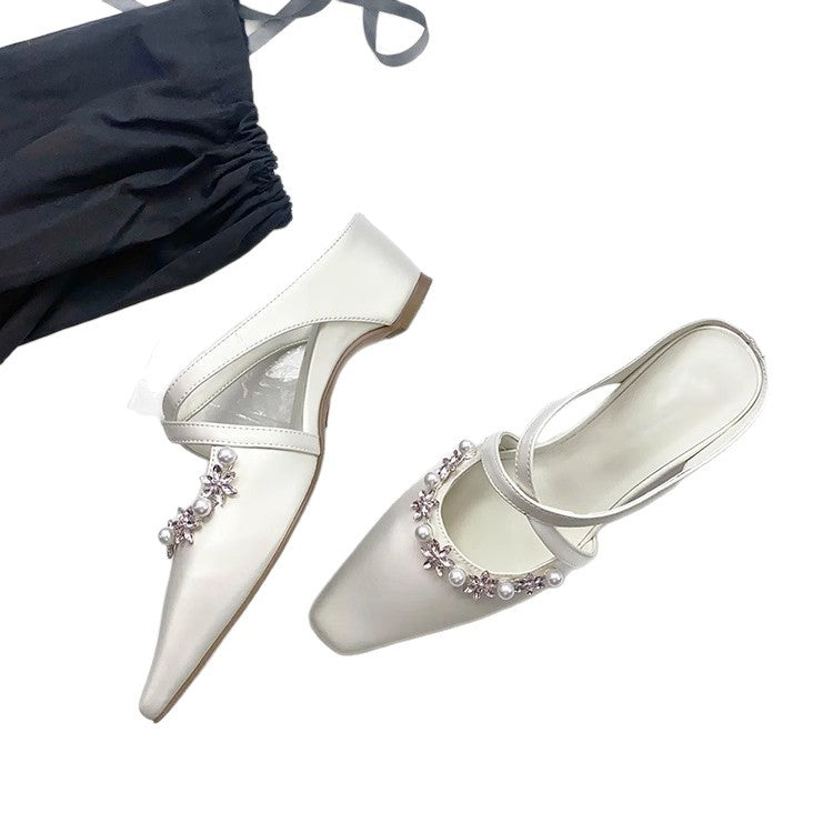 Damen Sling-Heels mit elegantem Perlen- und Blumen-Design