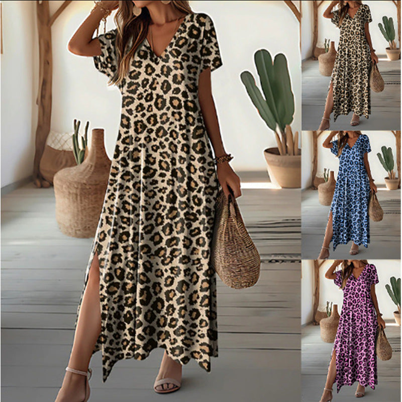 Damen Maxikleid mit elegantem V-Ausschnitt und hohem Schlitz R&B