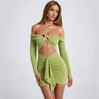 Damen Off-Shoulder Minikleid mit raffiniertem Drapierungsdetail und eleganten Rüschenelementen R&B