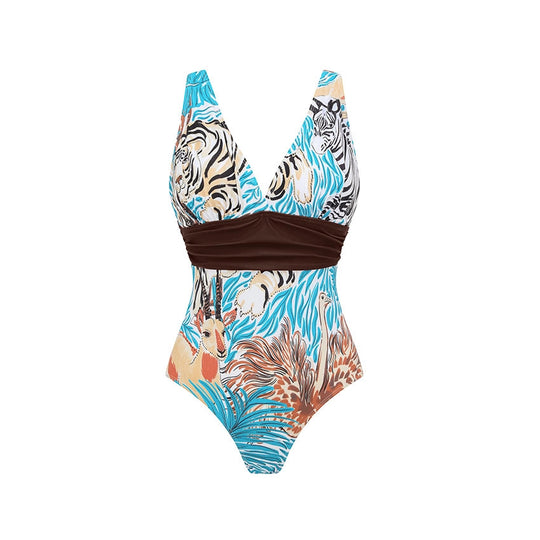 Damen Einteiler Badeanzug mit tierischem Print und eleganter Taillierung R&B