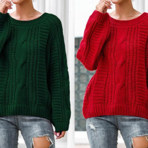 Damen Grobstrickpullover mit voluminösen Ärmeln und Zopfmuster R&B