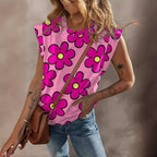 Damen lässiges T-Shirt mit lR&Bhaftem Blumenmuster und voluminösen Ärmeln R&B