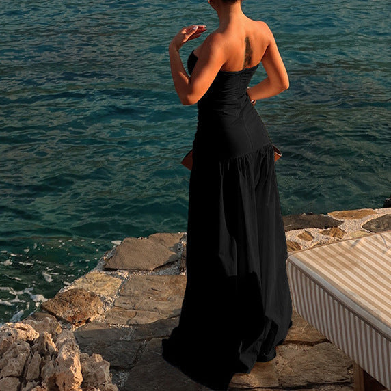 Damen Off-Shoulder Maxikleid mit raffiniertem Cut-Out und fließendem Rock R&B