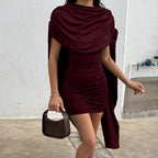Damen modisches Minikleid mit schickem Überwurf und dezenter Raffung R&B