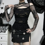 Damen Modisches Oberteil mit transparentem Mesh-Design und raffinierten Cut-Outs