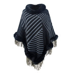 Damen modischer Poncho mit elegante Fransenverzierung