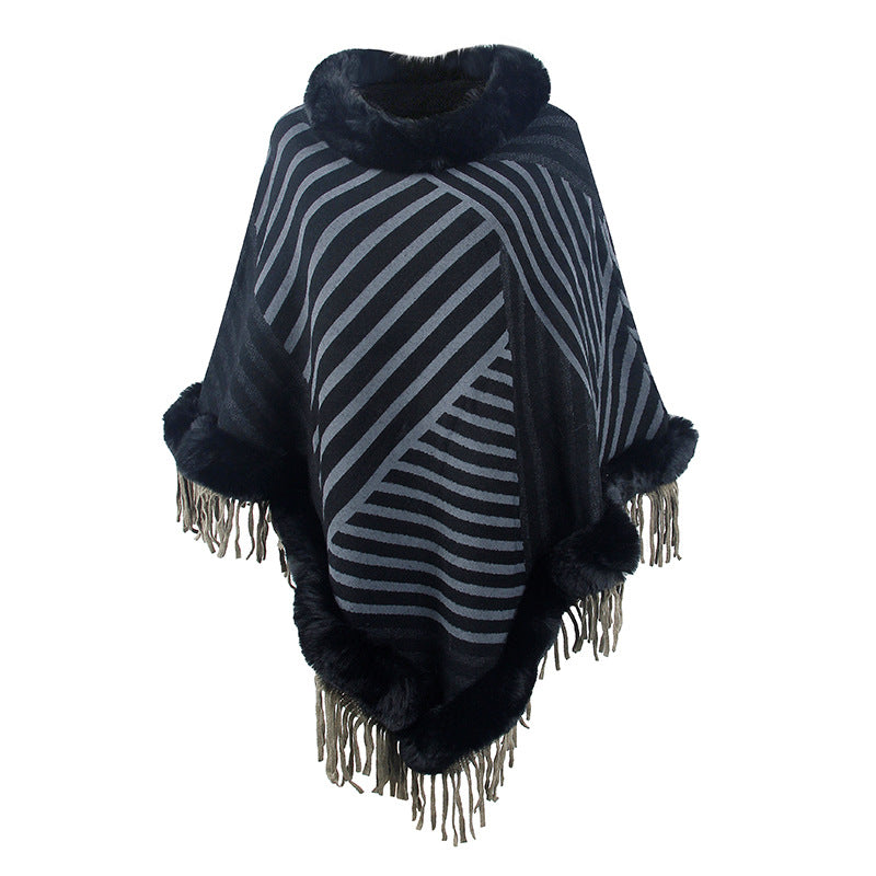 Damen modischer Poncho mit elegante Fransenverzierung