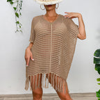 Damen Häkel-Strandtunika mit Fransen und transparentem Design R&B