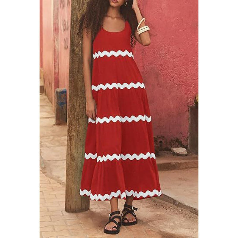 Damen Sommermaxikleid mit wellenförmigem Design R&B