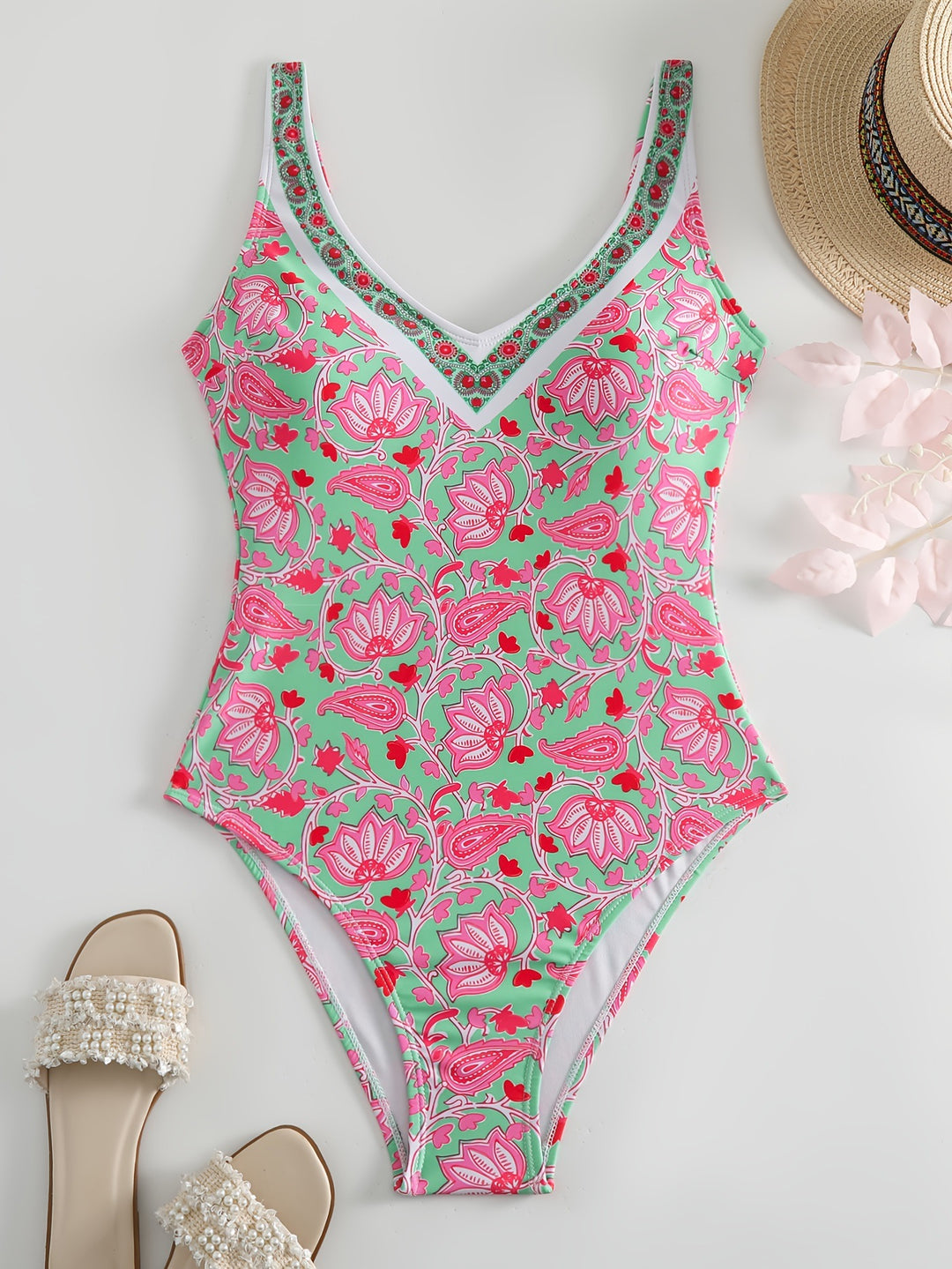 Damen Einteiliger Badeanzug mit floralem Design und modischen Trägern R&B