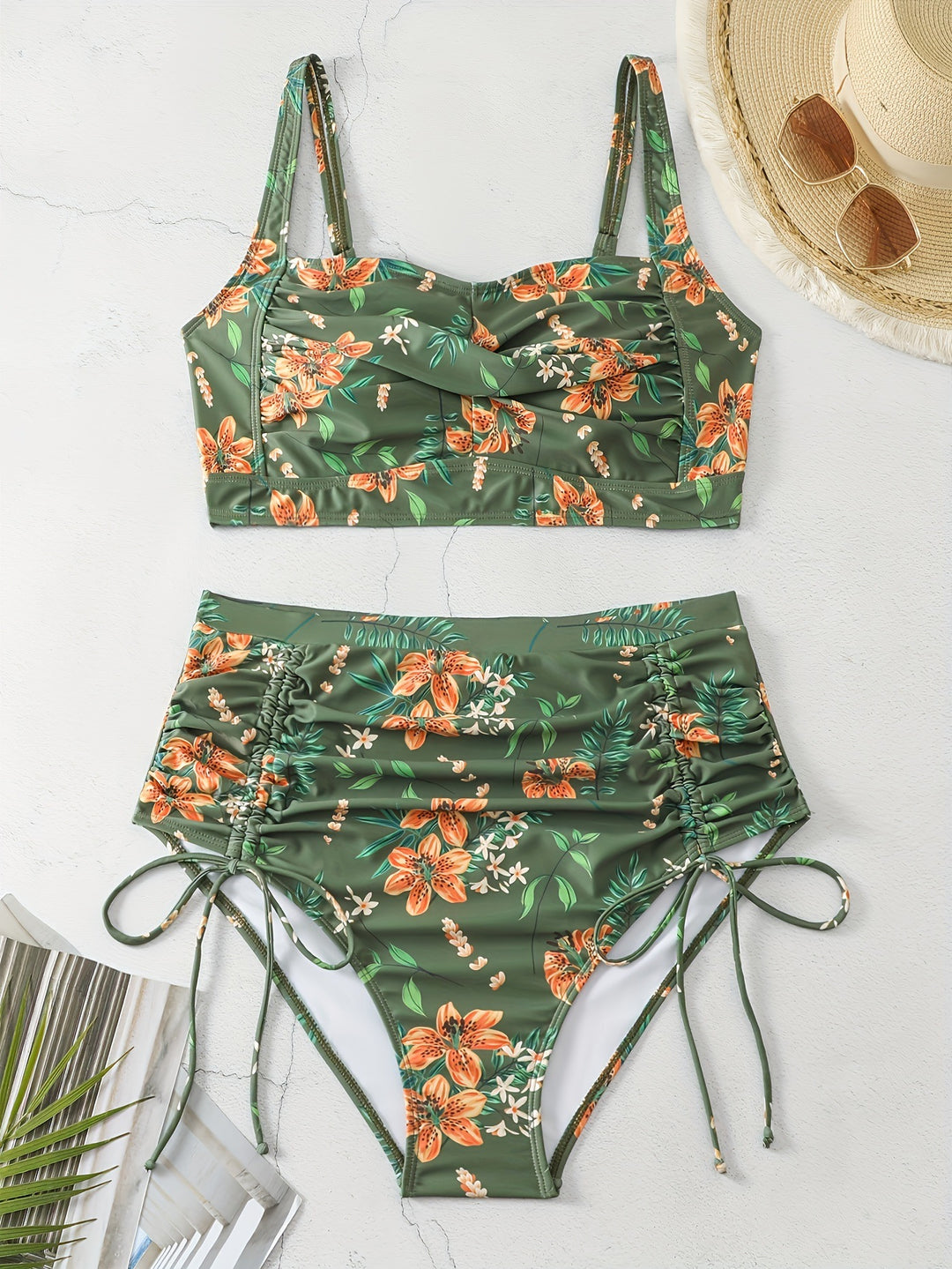 Damen Hochgeschnittener Bikini mit Raffung R&B