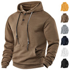 Herren nan geometrischer Struktur-Kapuzenpullover mit Henley-Blende und Kängurutasche R&B