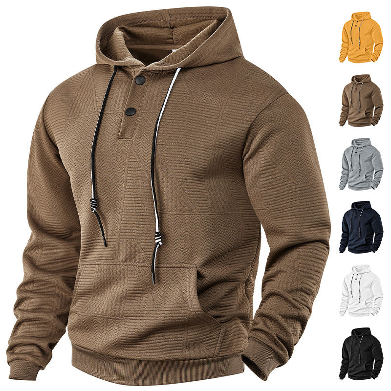 Herren nan geometrischer Struktur-Kapuzenpullover mit Henley-Blende und Kängurutasche R&B