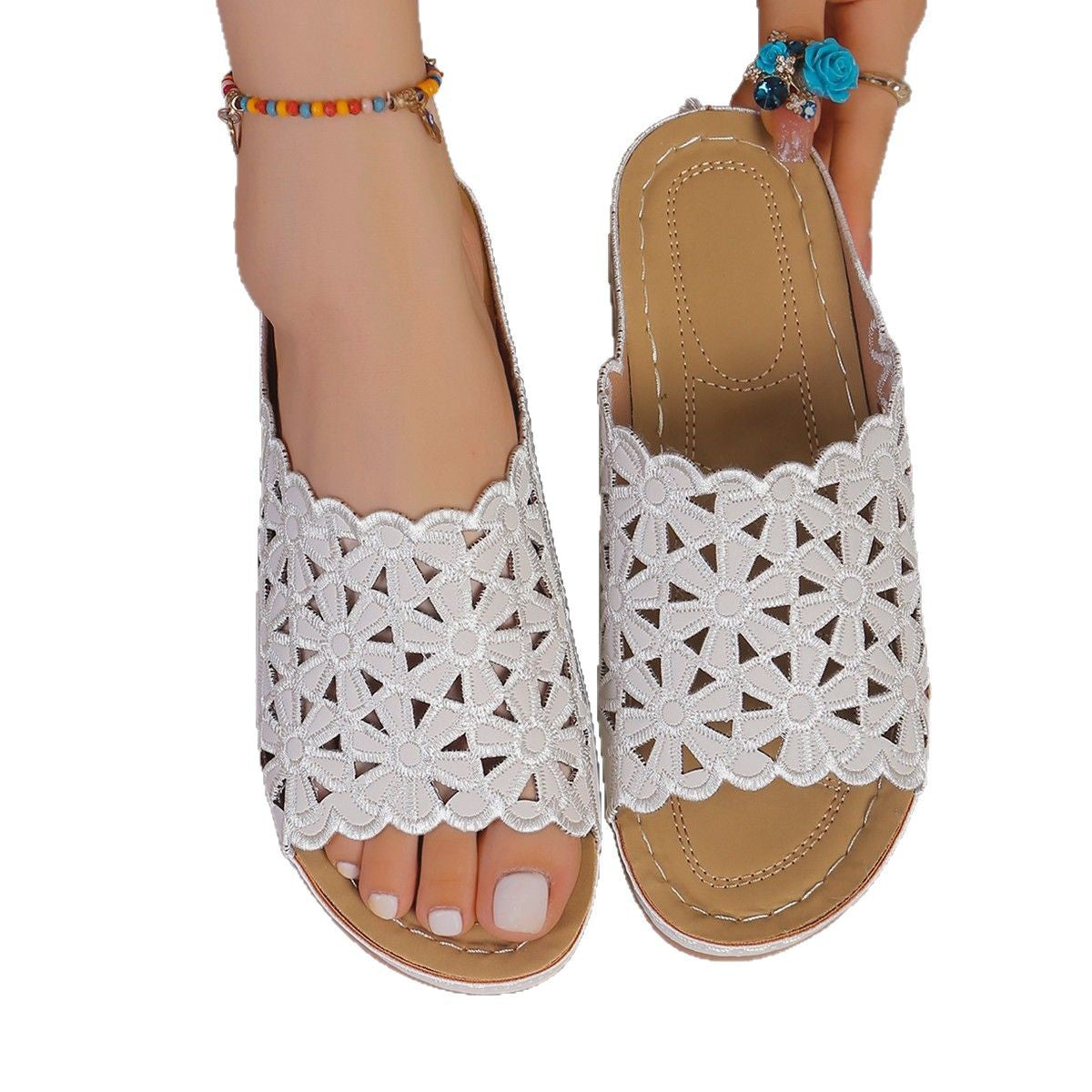 Damen Blumengestaltete Mules mit bequemem Fußbett und rutschfester Sohle R&B