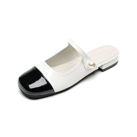 Damen elegante Mules mit modischem Riemen und ansprechendem Farbkontrast R&B