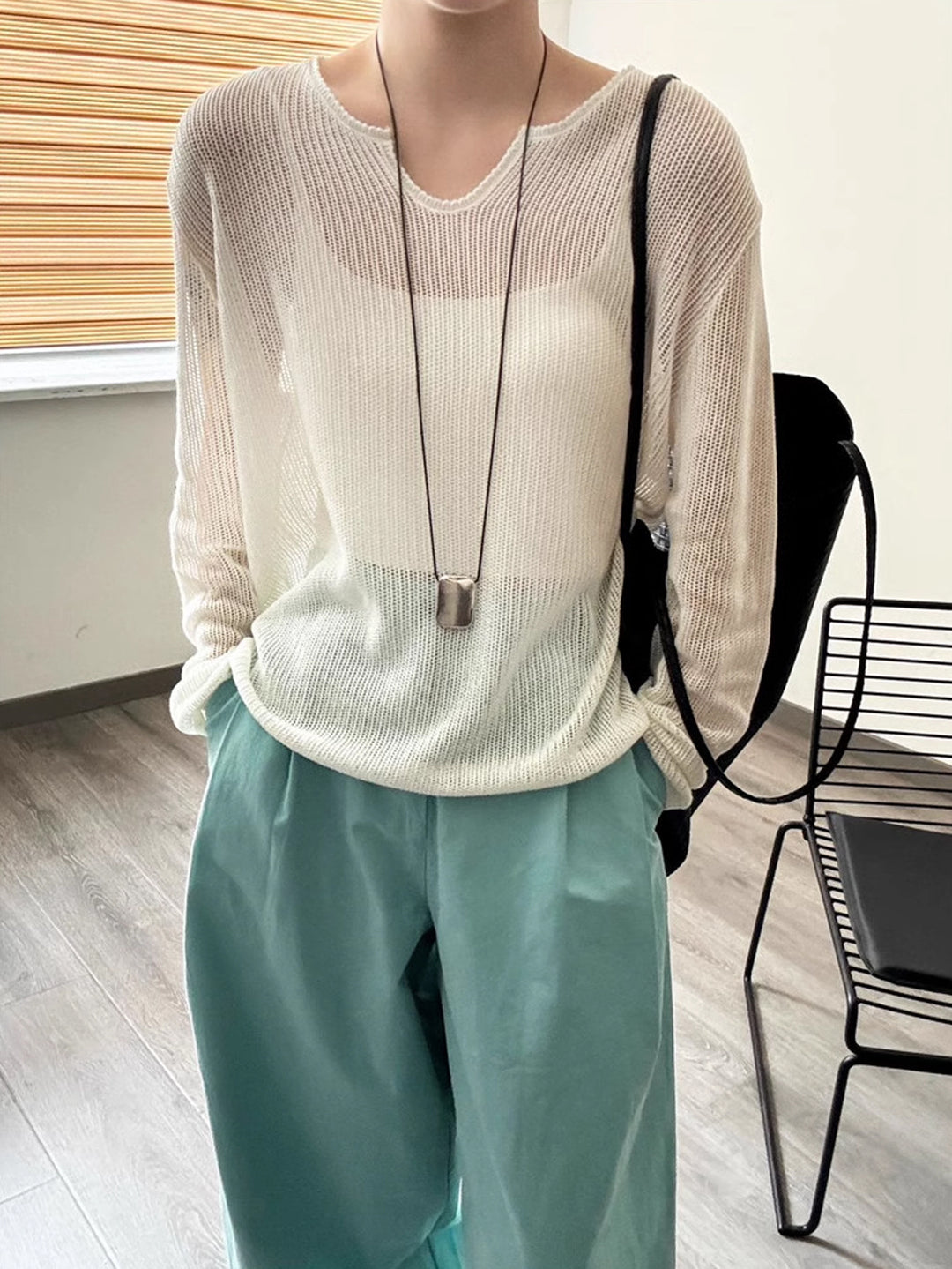 Damen luftiger Strickpullover mit V-Ausschnitt und lässigem Schnitt R&B