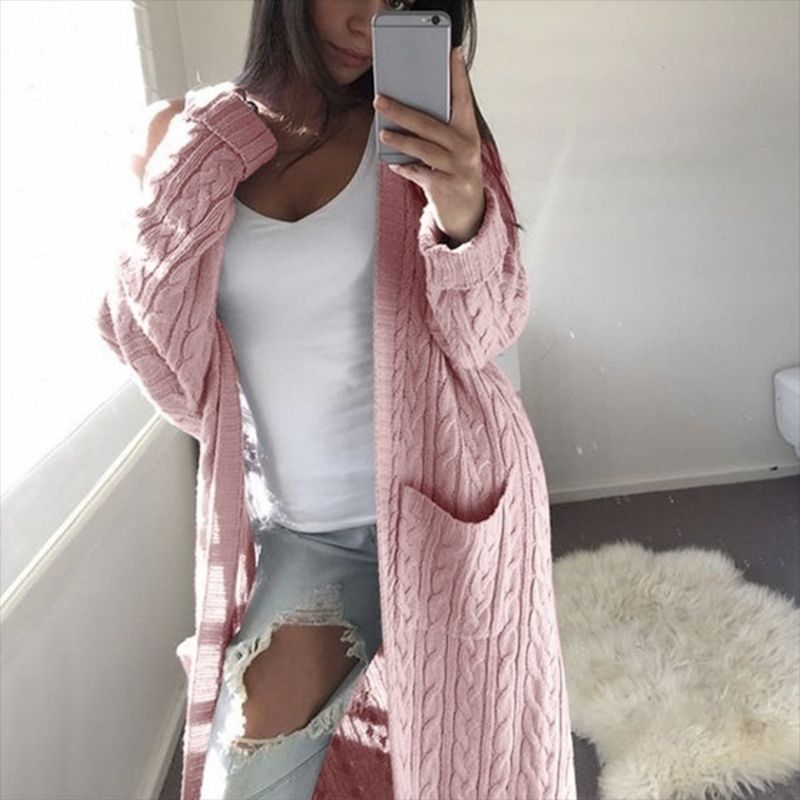 Damen Strickjacke mit Kabelmuster und großen Taschen R&B