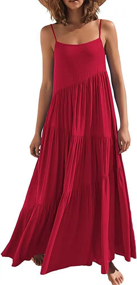 Damen luftiges Maxikleid mit Spaghetti-Trägern und stilvollem Layering R&B