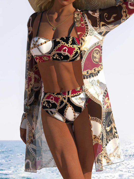 Damen Bikini-Set mit elegantem Bandeau-Oberteil und komfortablem Hochschnitt Höschen R&B