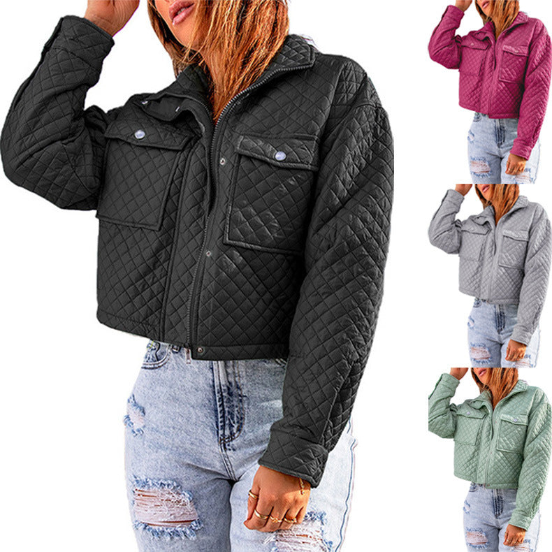 Damen gesteppte Kurzjacke mit modischen Taschen R&B