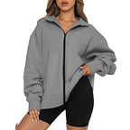 Damen Oversized Sweatjacke mit hohem Kragen und durchgehendem Reißverschluss R&B
