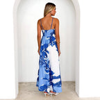Damen Maxikleid mit filigranem Blumenmuster und schmalen Trägern R&B