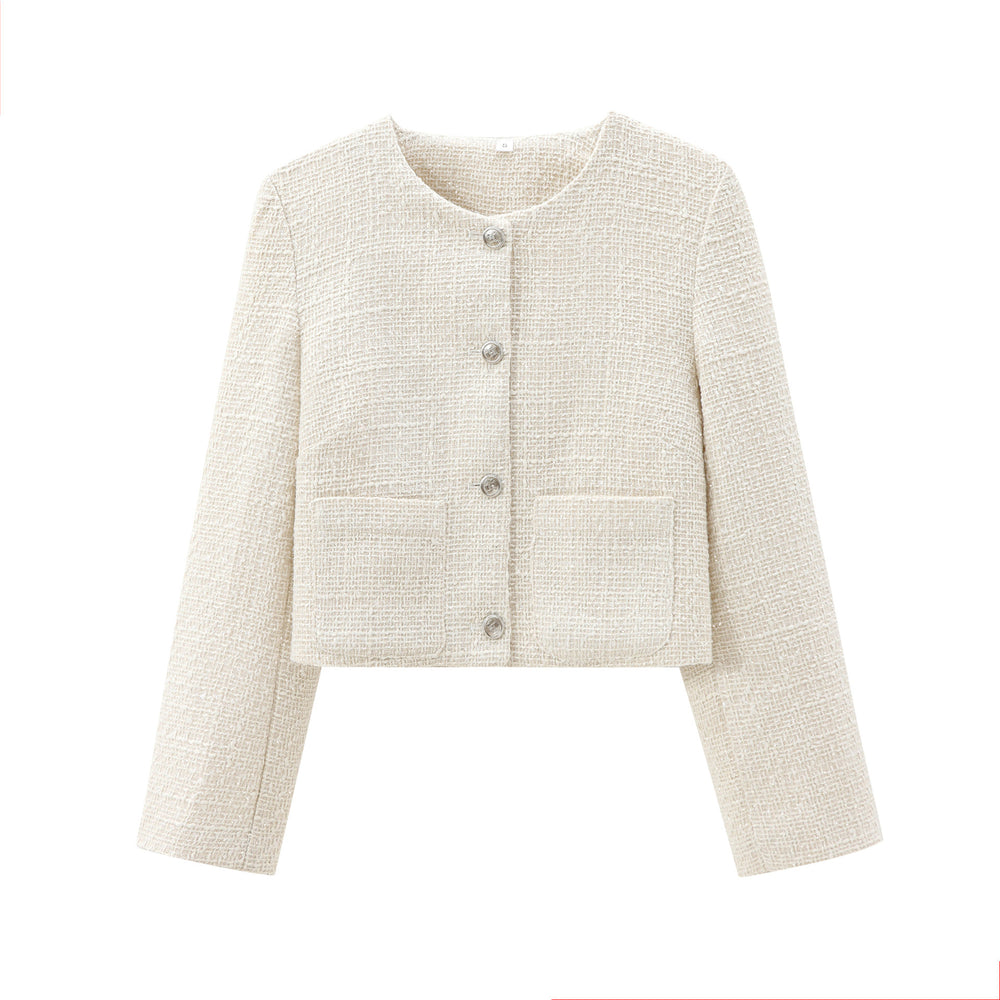 Damen elegante Kurzjacke im strukturierten Tweed-Stil mit praktischen Taschen R&B