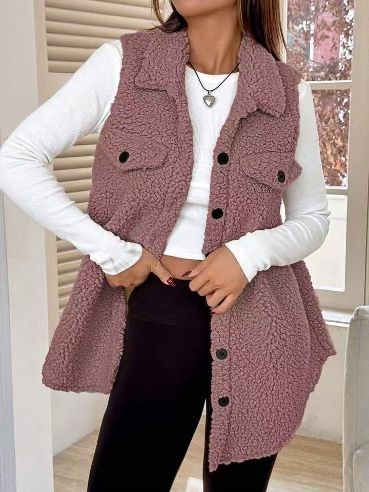 Damen Plüsch Weste mit Taschen R&B