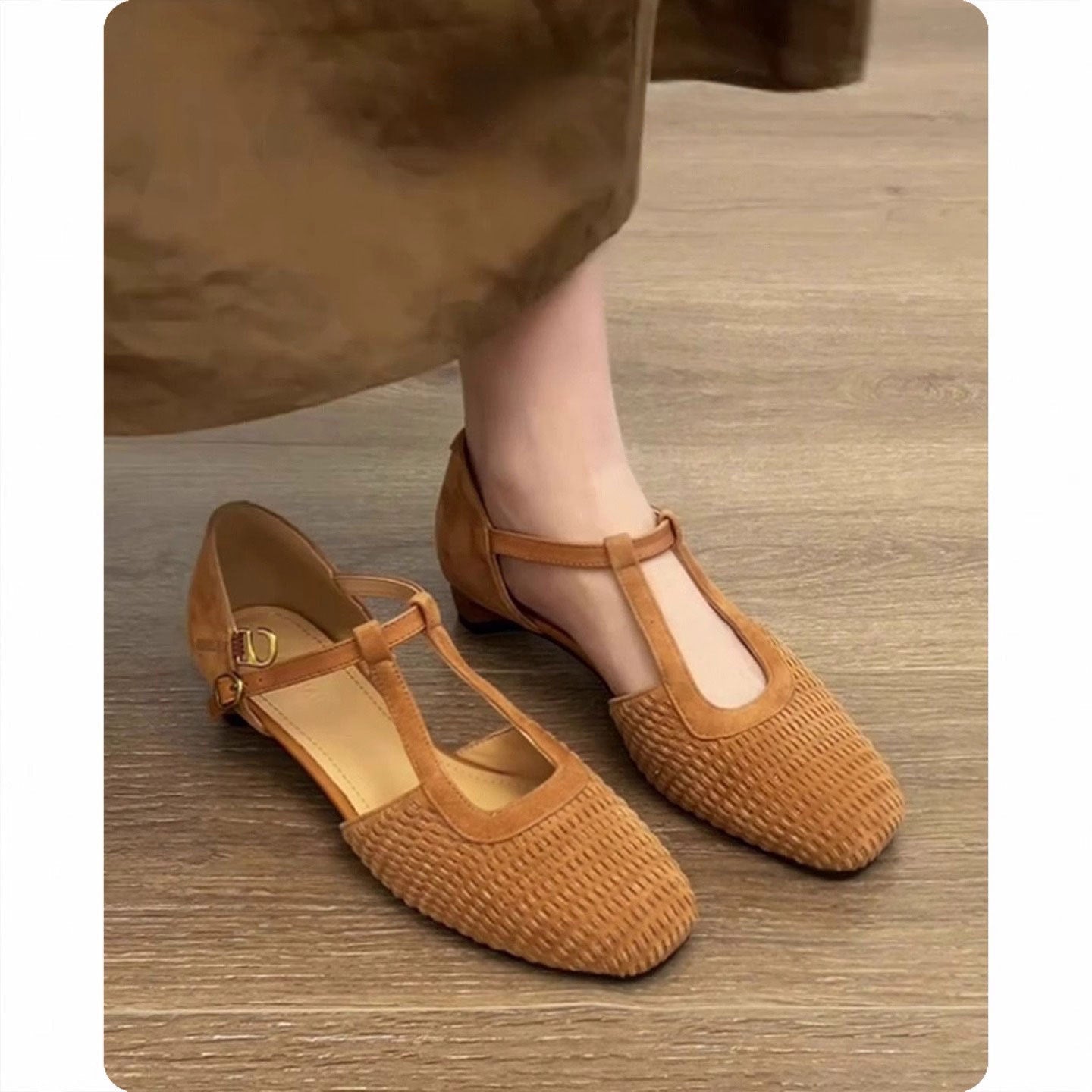 Damen Halbschuhe mit eleganter T-Strap und geflochtenem Design R&B