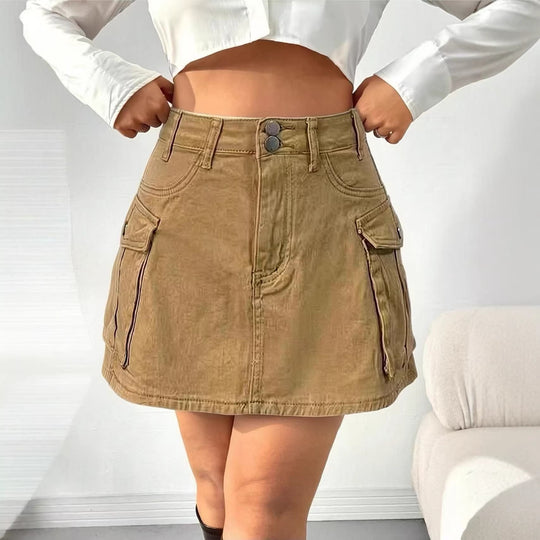 Damen Denim-Minirock mit aufgesetzten Taschen und modernen Details R&B